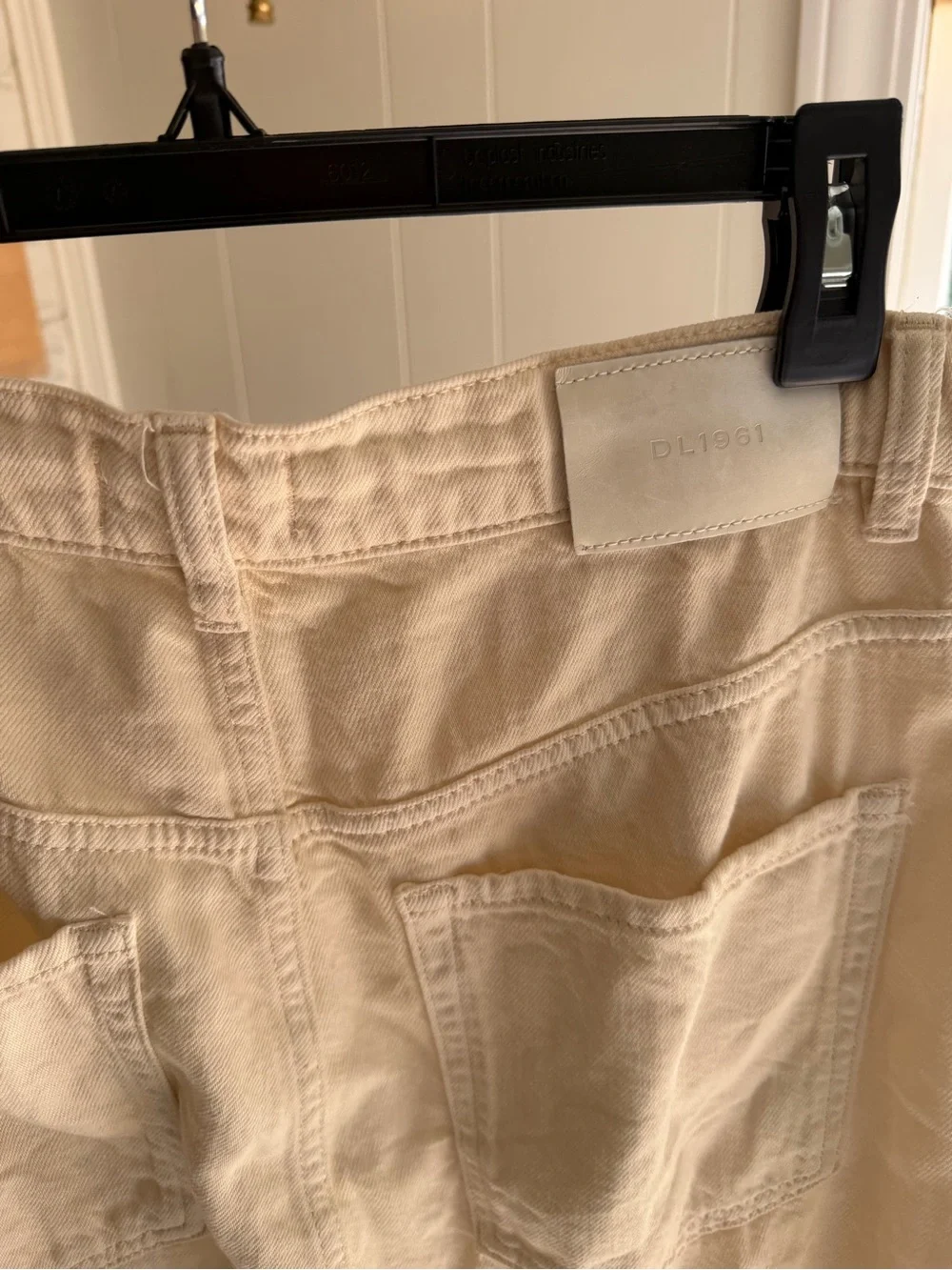 DL1961 Taylor Aura Relaxed Barrel Ultra High Rise Drawstring cream size 29